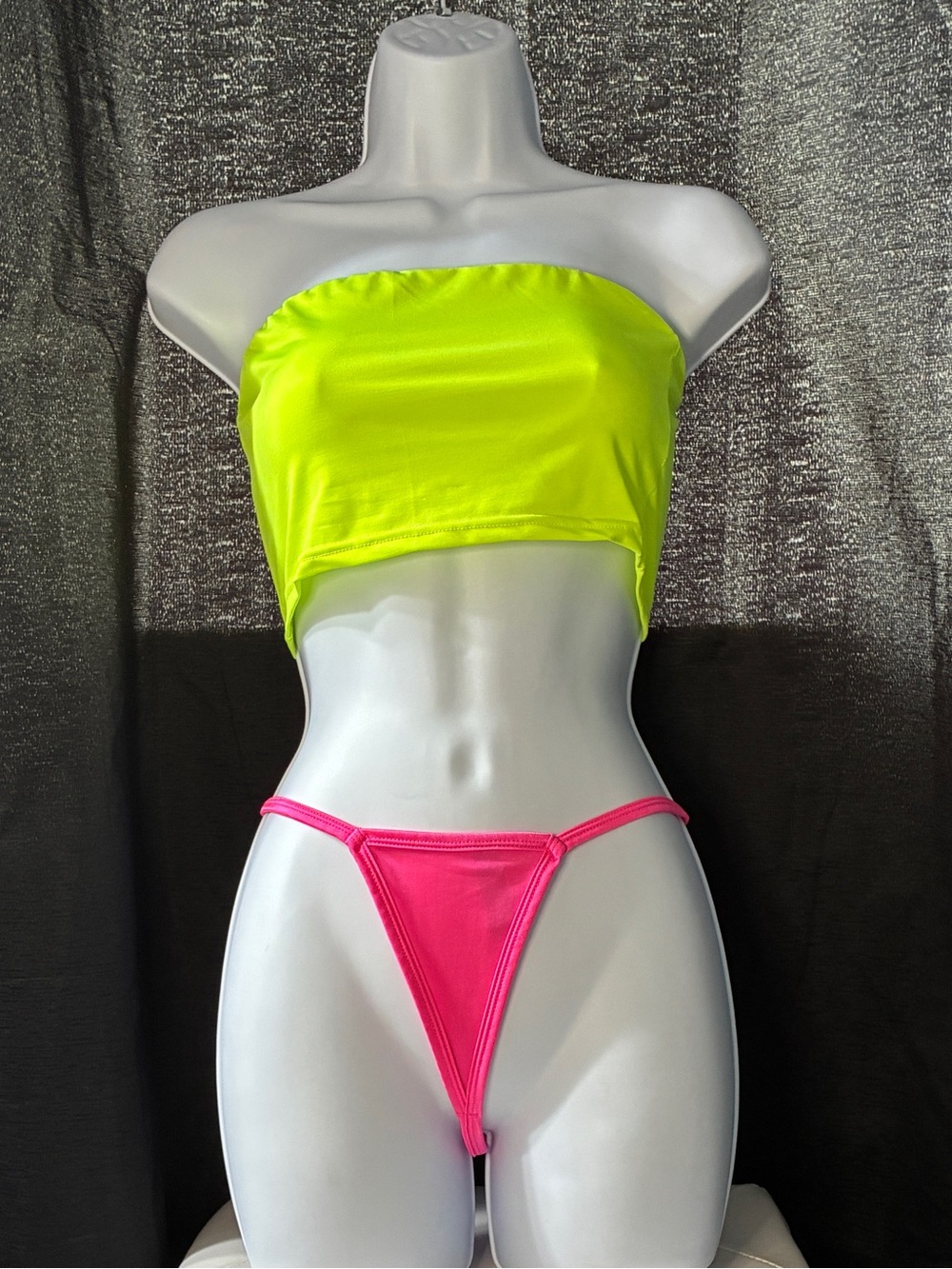 Neon Yellow Bandeau Top with Hot Pink Thong - Women Intimates